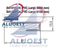 Complemento PVC Aluar BA1019916 de 6050 mm - Perfil "J" de PVC para aplicación en cruce central de hojas corredizas - Aluoest