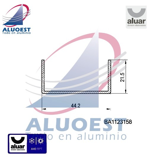 Complemento PVC Aluar BA1034031 - Perfil "U" de PVC para colocar entre guías de marco corrediza - Aluoest