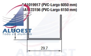 Complemento PVC Aluar BA1123156 de 6150 mm - Perfil "U" de PVC para colocar entre guías de marco corrediza - Aluoest