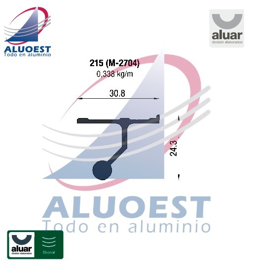 Perfil Aluar 215 línea Ekonal - Herrero - Bisagra banderola / ventiluz (M-2704) - Aluoest