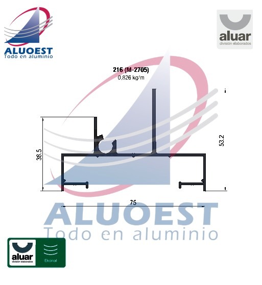 Perfil Aluar 216 línea Ekonal - Herrero - Marco 75 mm banderola / ventiluz (M-2705) - Aluoest