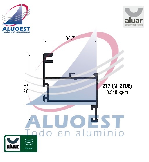 Perfil Aluar 217 línea Ekonal - Herrero - Hoja banderola (M-2706) - Aluoest