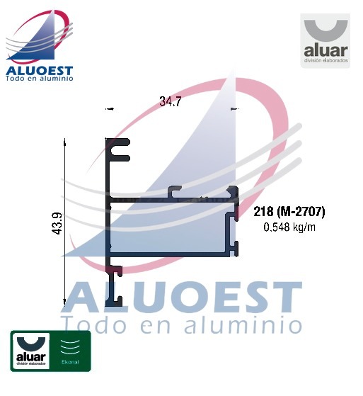 Perfil Aluar 218 línea Ekonal - Herrero - Hoja ventiluz (M-2707) - Aluoest