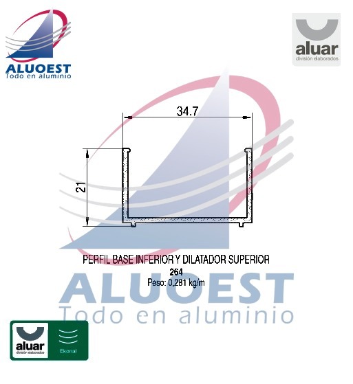 Perfil Aluar 264 - Perfil base inferior y dilatador superior - Aluoest