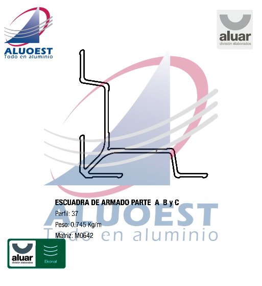Perfil Aluar 37 - Perfil para escuadra 13 mm - Aluoest