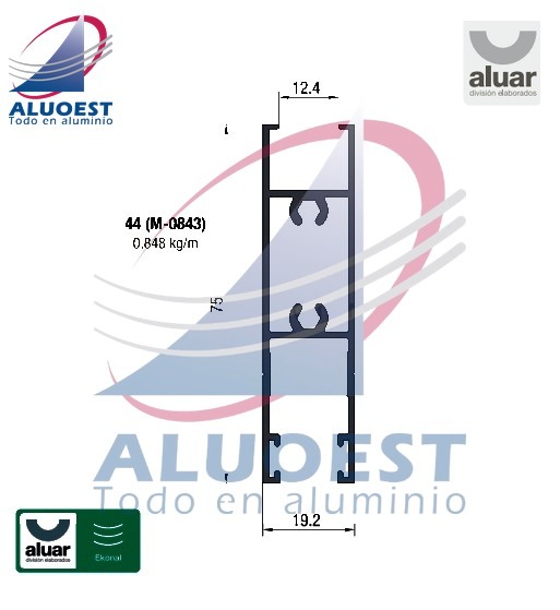 Perfil Aluar 44 línea Ekonal - Herrero - Zócalo alto puerta corrediza - Aluoest