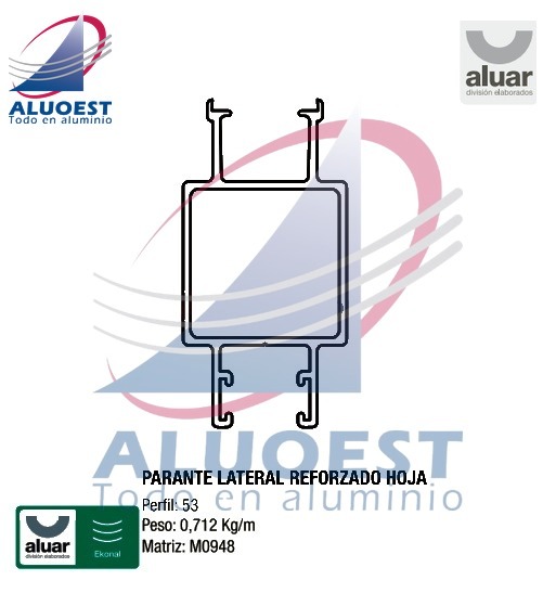 Perfil Aluar 53 línea Ekonal - Herrero - Parante lateral reforzado hoja - Aluoest