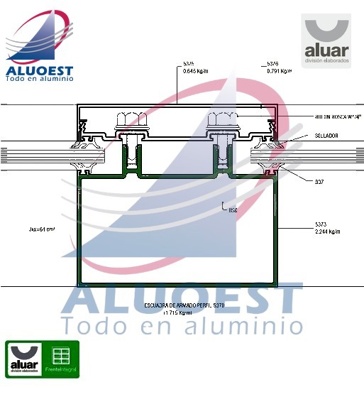 Perfil Aluar 5373 línea Frente Integral - Columna doble - Aluoest