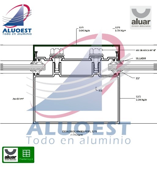 Perfil Aluar 5375 línea Frente Integral - Tapa columna doble - Aluoest