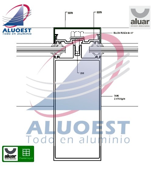 Perfil Aluar 5378 línea Frente Integral - Tapa columna simple - Aluoest