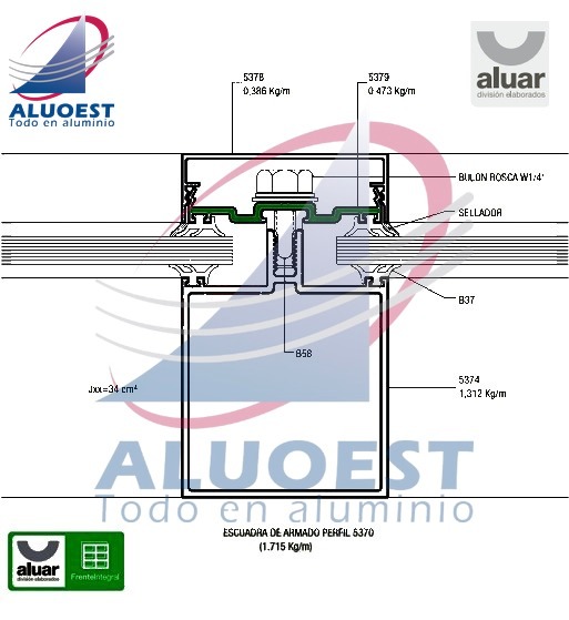 Perfil Aluar 5379 línea Frente Integral - Soporte tapa de columna simple - Aluoest