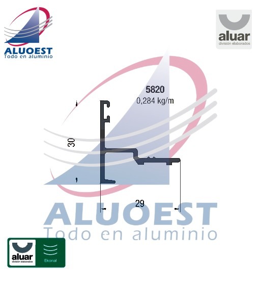 Perfil Aluar 5820 línea Ekonal - Herrero - Encuentro central PR hoja 25 mm / postigón de rebatir - Aluoest