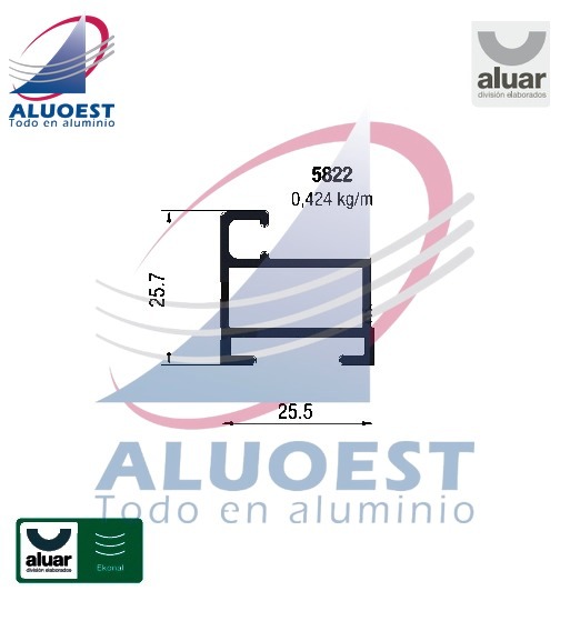 Perfil Aluar 5822 línea Ekonal - Herrero - Hoja puerta mosquitero - Aluoest