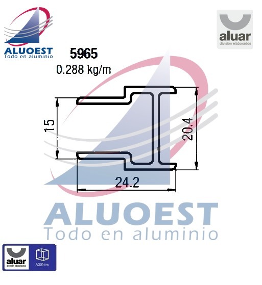 Perfil Aluar 5965 línea A30 New - Encuentro central corrediza de 4 hojas - Aluoest