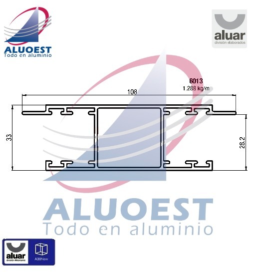 Perfil Aluar 6013 - Guía de cortina central - Aluoest