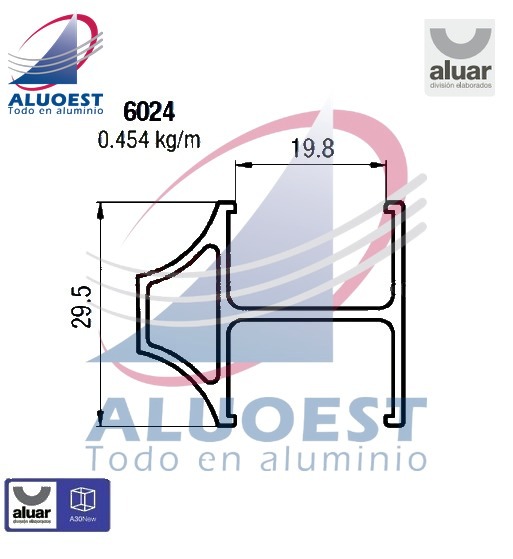 Perfil Aluar 6024 línea A30 New - Travesaño vidrio repartido para dvh - Aluoest