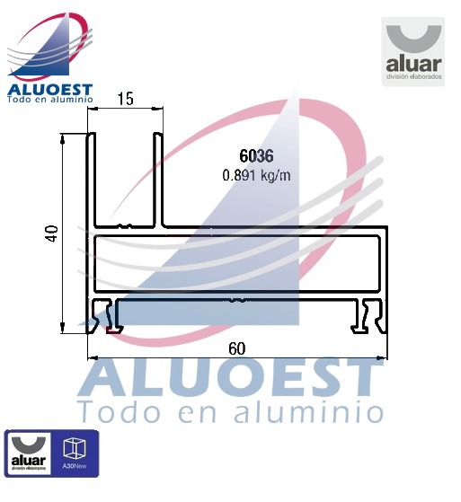 Perfil Aluar 6036 línea A30 New - Jambas de marco - Aluoest