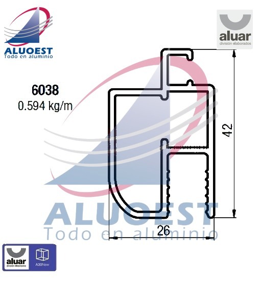 Perfil Aluar 6038 línea A30 New - Mosquitero reforzado - Aluoest