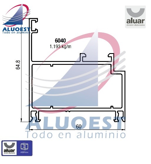 Perfil Aluar 6040 línea A30 New - Marco puerta de rebatir - Aluoest