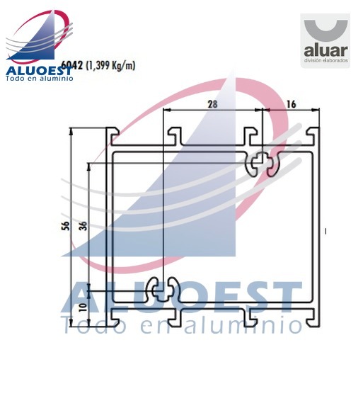 Perfil Aluar 6042 - Travesaño puerta de rebatir - Aluoest