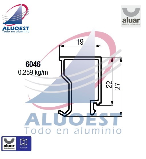 Perfil Aluar 6046 - Contravidrio recto para DVH - Aluoest