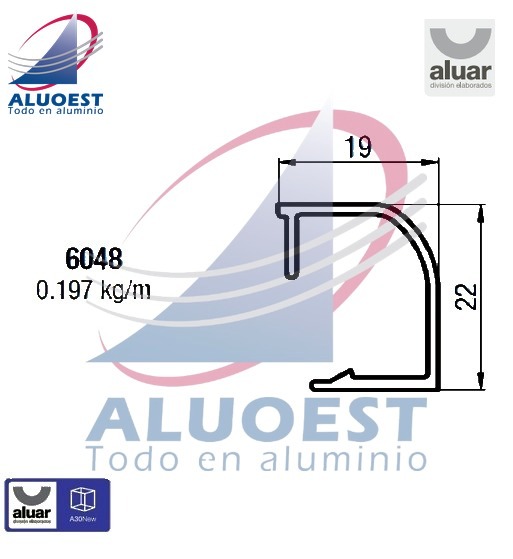 Perfil Aluar 6048 - Contravidrio curvo para DVH - Aluoest