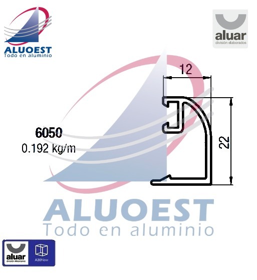 Perfil Aluar 6050 - Contravidrio curvo lado exterior puerta de rebatir - Aluoest