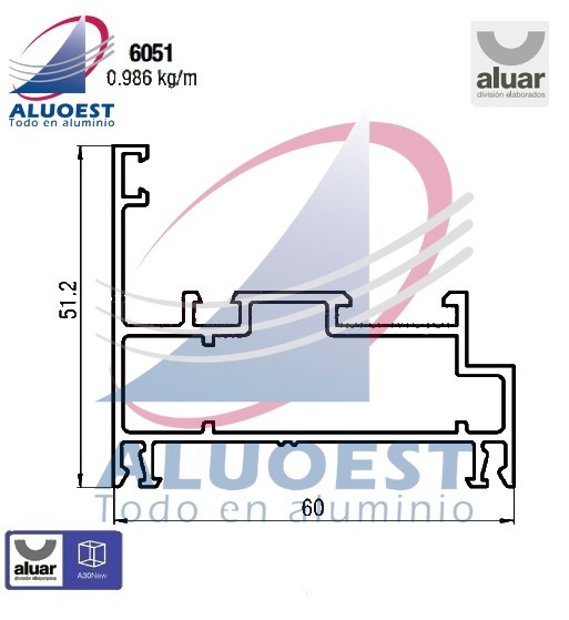 Perfil Aluar 6051 línea A30 New - Marco ventana de abrir - Aluoest