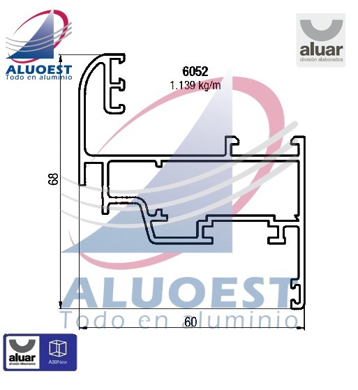 Perfil Aluar 6052 - Hoja curva ventana de abrir - Aluoest