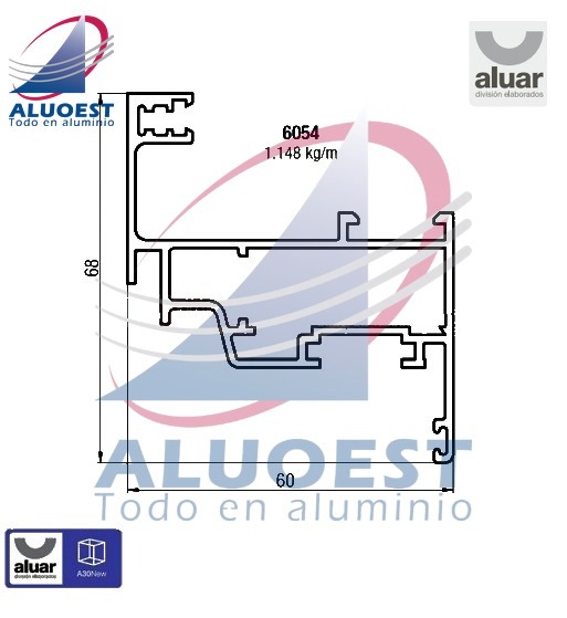 Perfil Aluar 6054 - Hoja recta ventana de abrir - Aluoest