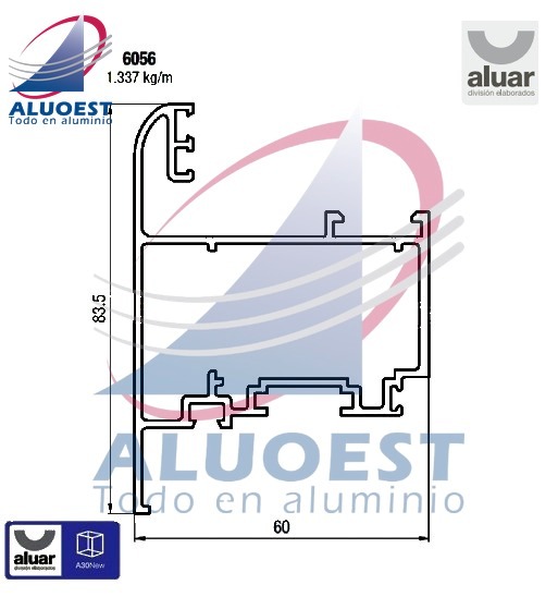 Perfil Aluar 6056 - Hoja curva ventana desplazable - Aluoest