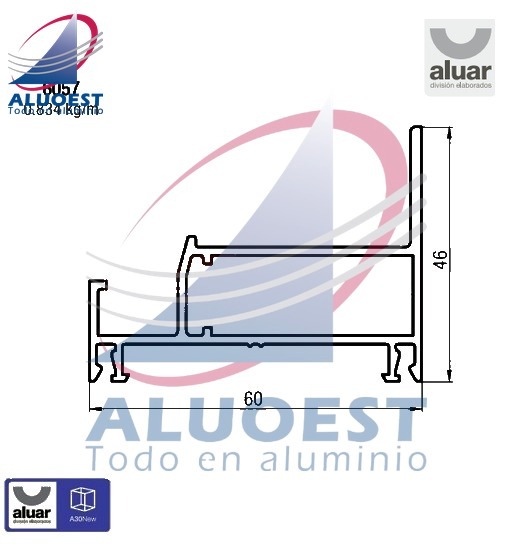 Perfil Aluar 6057 línea A30 New - Marco ventana desplazable - Aluoest
