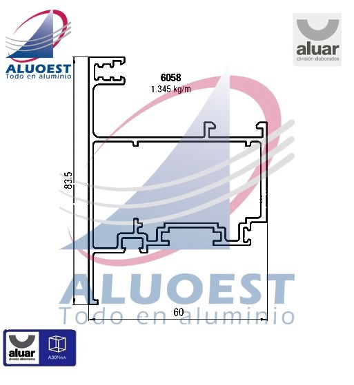 Perfil Aluar 6058 - Hoja recta ventana desplazable - Aluoest