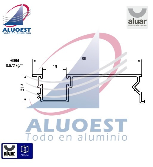 Perfil Aluar 6064 - Guía de cortina común - Aluoest