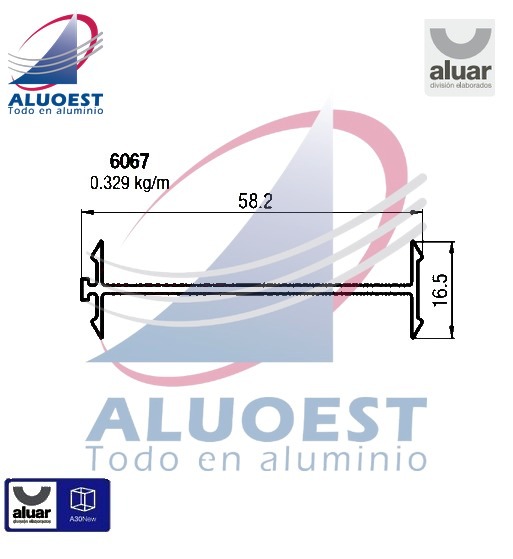 Perfil Aluar 6067 - Acople simple marcos 60 mm - Aluoest
