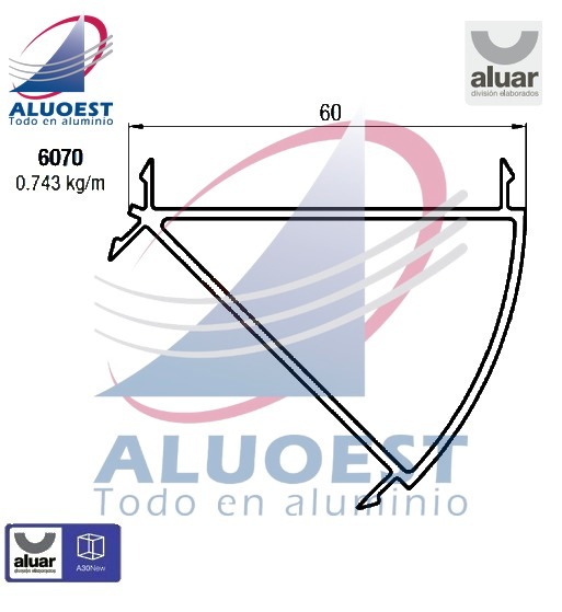 Perfil Aluar 6070 - Acople 135º marcos 60 mm - Aluoest