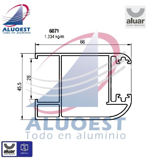 Perfil Aluar 6071 línea A30 New - Parante lateral corrediza para DVH - Aluoest