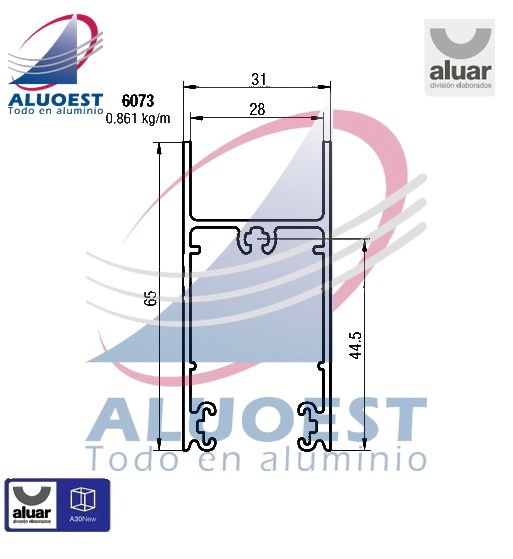 Perfil Aluar 6073 línea A30 New - Zócalo y cabezal corrediza para DVH - Aluoest
