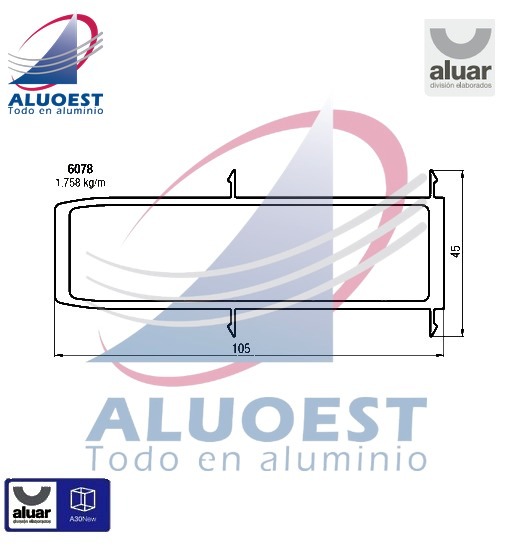 Perfil Aluar 6078 - Acople reforzado marcos 60 mm - Aluoest