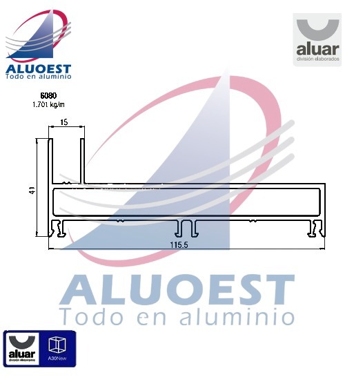 Perfil Aluar 6080 línea A30 New - Jamba de marco corrediza de 3 hojas - Aluoest