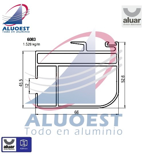 Perfil Aluar 6083 línea A30 New - Parante central tercera hoja - Aluoest