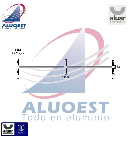 Perfil Aluar 6084 línea A30 New - Acople marco 3 guias - Aluoest