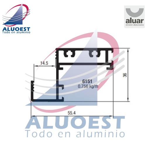 Perfil Aluar 6151 línea Piel de vidrio - Hoja con portatornillos para vidrio simple encapsulado - Aluoest