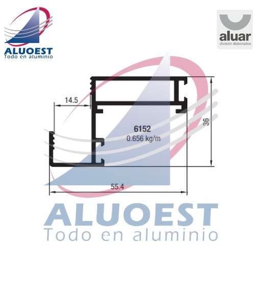 Perfil Aluar 6152 línea Piel de vidrio - Hoja para vidrio simple encapsulado - Aluoest