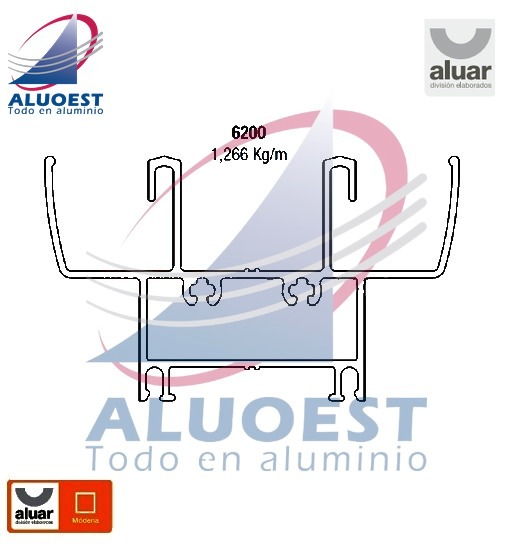 Perfil Aluar 6200 línea Módena - Umbral y dintel marco ventana y puerta corrediza - Aluoest
