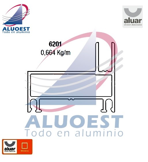 Perfil Aluar 6201 línea Módena - Jamba marco ventana y puerta corrediza - Aluoest