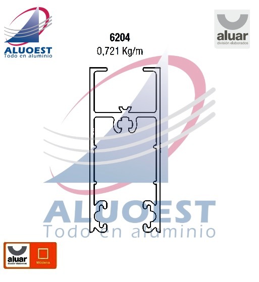 Perfil Aluar 6204 línea Módena - Zócalo y cabezal hoja vidrio simple ventana y puerta corrediza - Aluoest