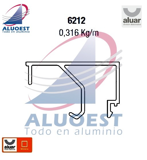 Perfil Aluar 6212 línea Módena - Contravidrio de 36 mm - Aluoest