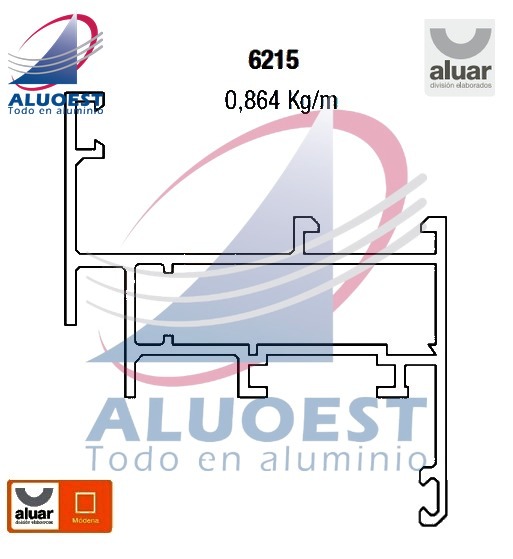 Perfil Aluar 6215 - Hoja borde recto ventana de abrir / oscilobatiente - Aluoest