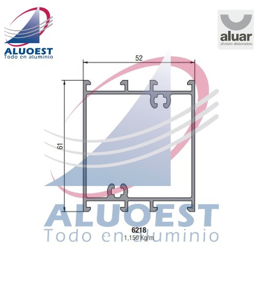 Perfil Aluar 6218 - Travesaño de hoja puerta de rebatir - Aluoest